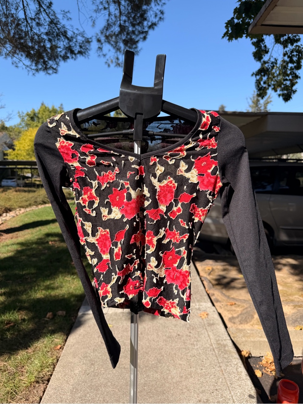 Vintage Mustang Jeans Y2K Red Velvet Burnout Mesh Top - Size S